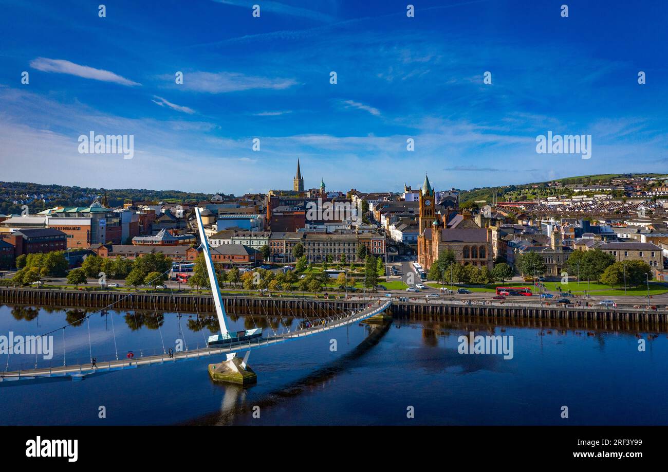 Aerial of Derry City, Lough Foyle, County Londonderry, Northern Ireland Stock Photo