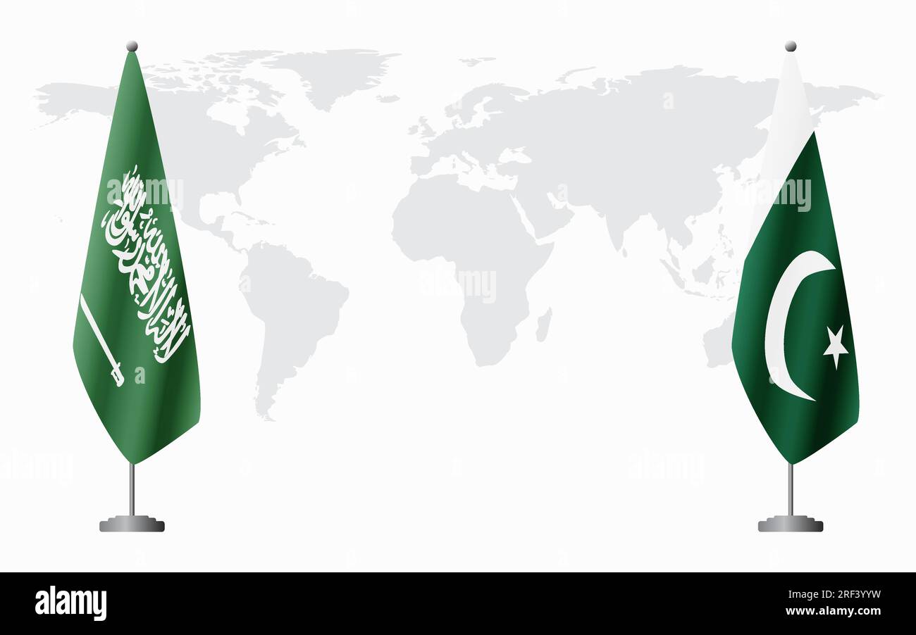 Saudi Arabia And Pakistan Flags For Official Meeting Against Background ...