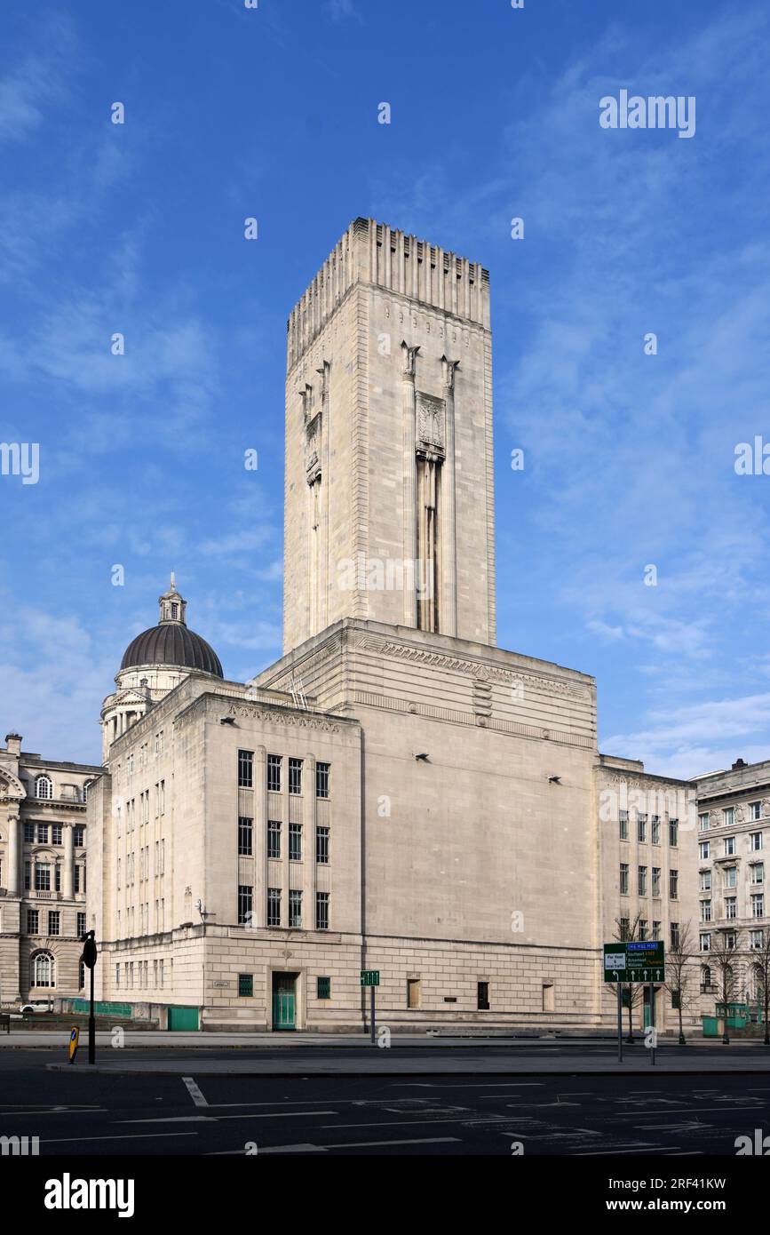 George's Dock Building (1931-1934), an Art Deco Building designed by Herbert Rowse, on the Pier Head & Waterfront of Liverpool Stock Photo
