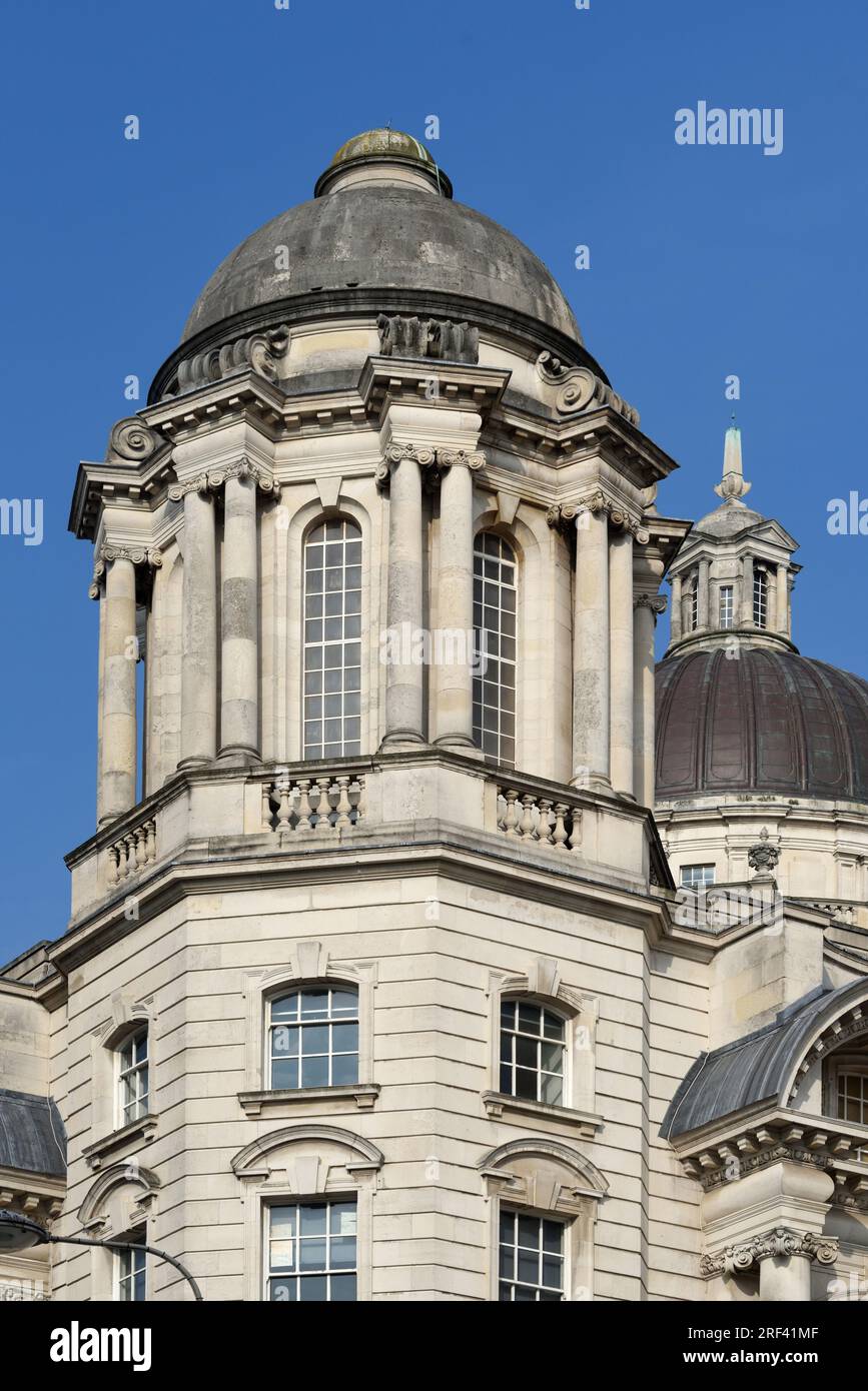 Corner Tower of the Edwardian Baroque Port of Liverpool Building (1903-07) or Dock Office, Pier Head or Waterfront Liverpool UK Stock Photo