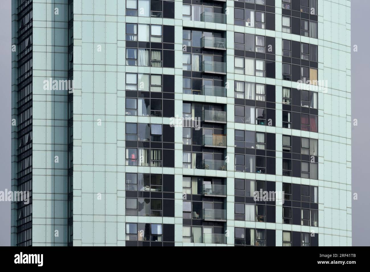 Window Patterns of Modern or Modernist Alexandra Tower (2005-2008) or Residential Tower Block Prince's Dock Liverpool Stock Photo