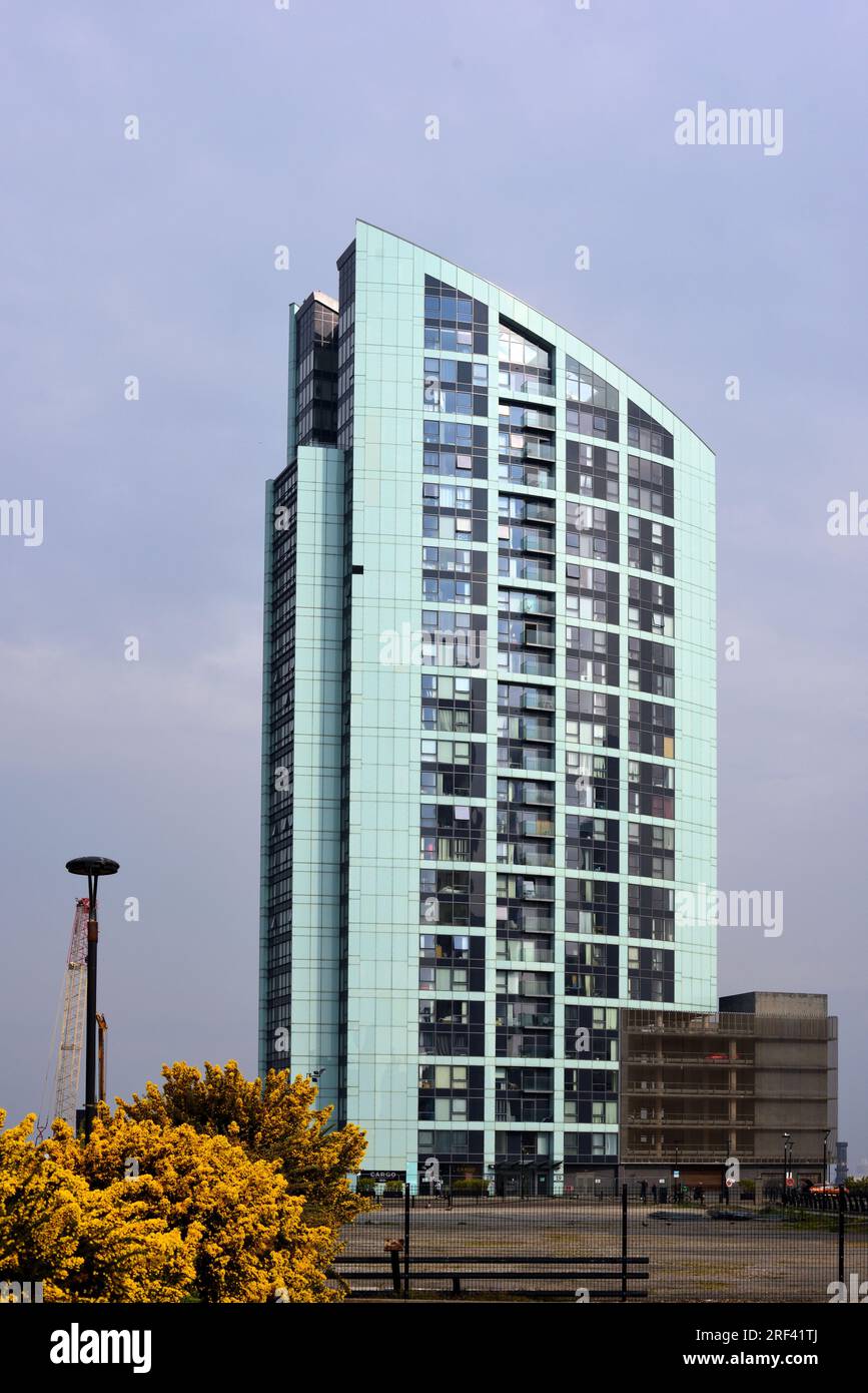 Window Patterns of Modern or Modernist Alexandra Tower (2005-2008) or Residential Tower Block Prince's Dock Liverpool Stock Photo