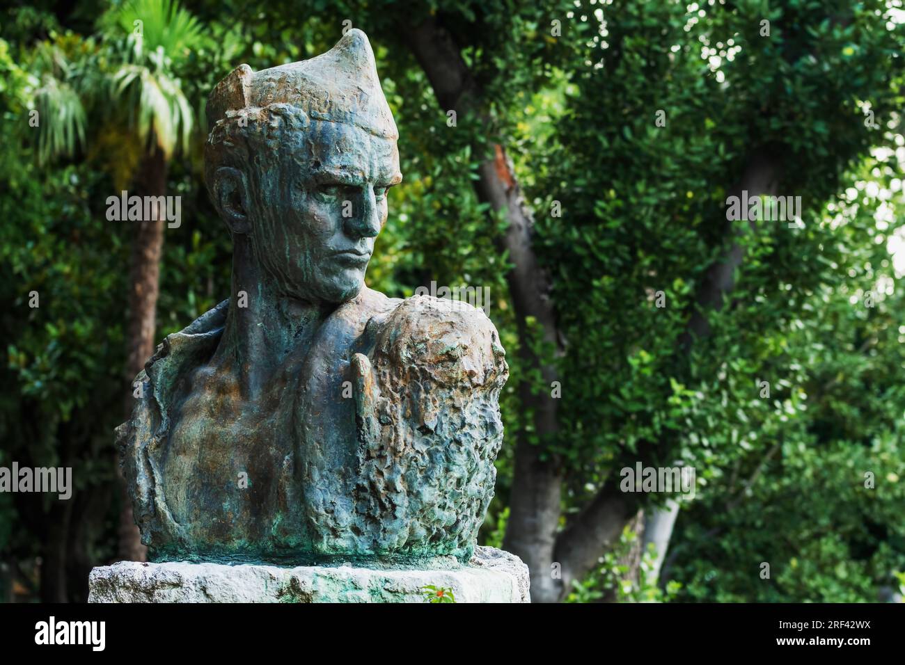 Crikvenica, Croatia - July 21, 2023: Nikola Car Crni statue in park. He was a World War 2 People's Hero of Yugoslavia, the artwork of Zvonko Car Stock Photo