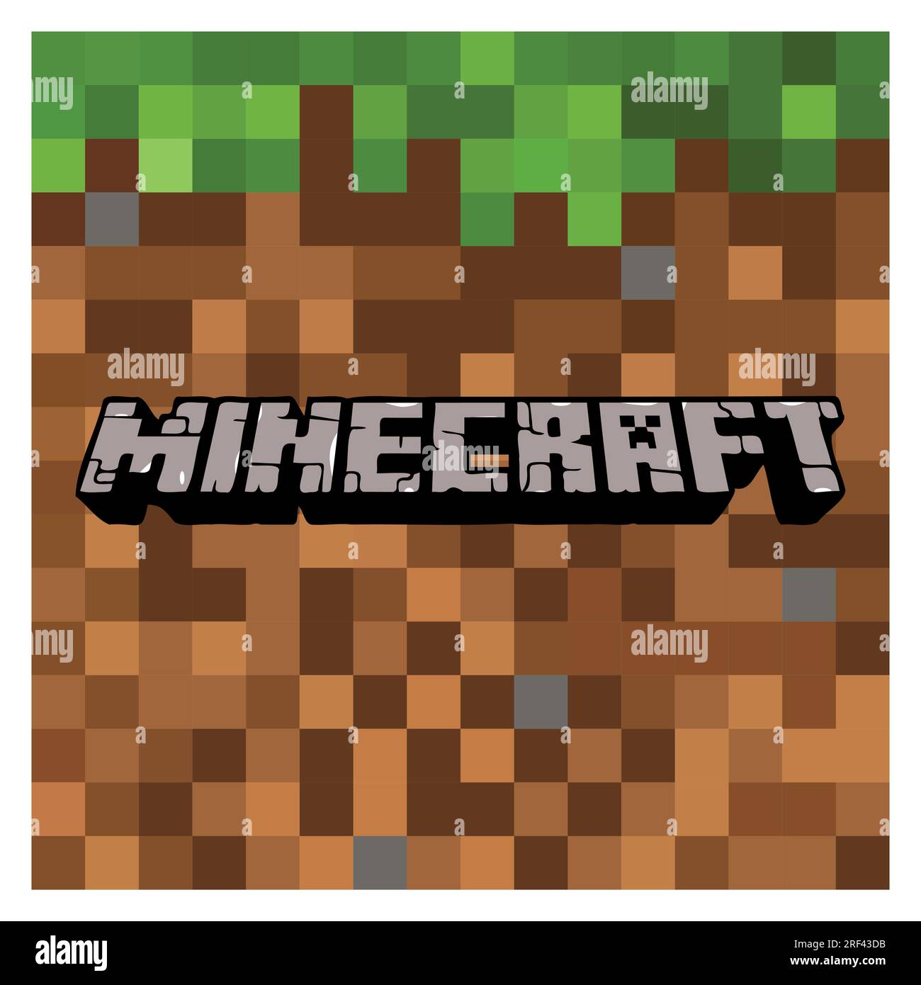 Vector logo of the video game Minecraft. Steam application. Mojang Studios, Xbox Game Studios, Telltale, Sony Interactive Entertainment. Moba genre. E Stock Vector