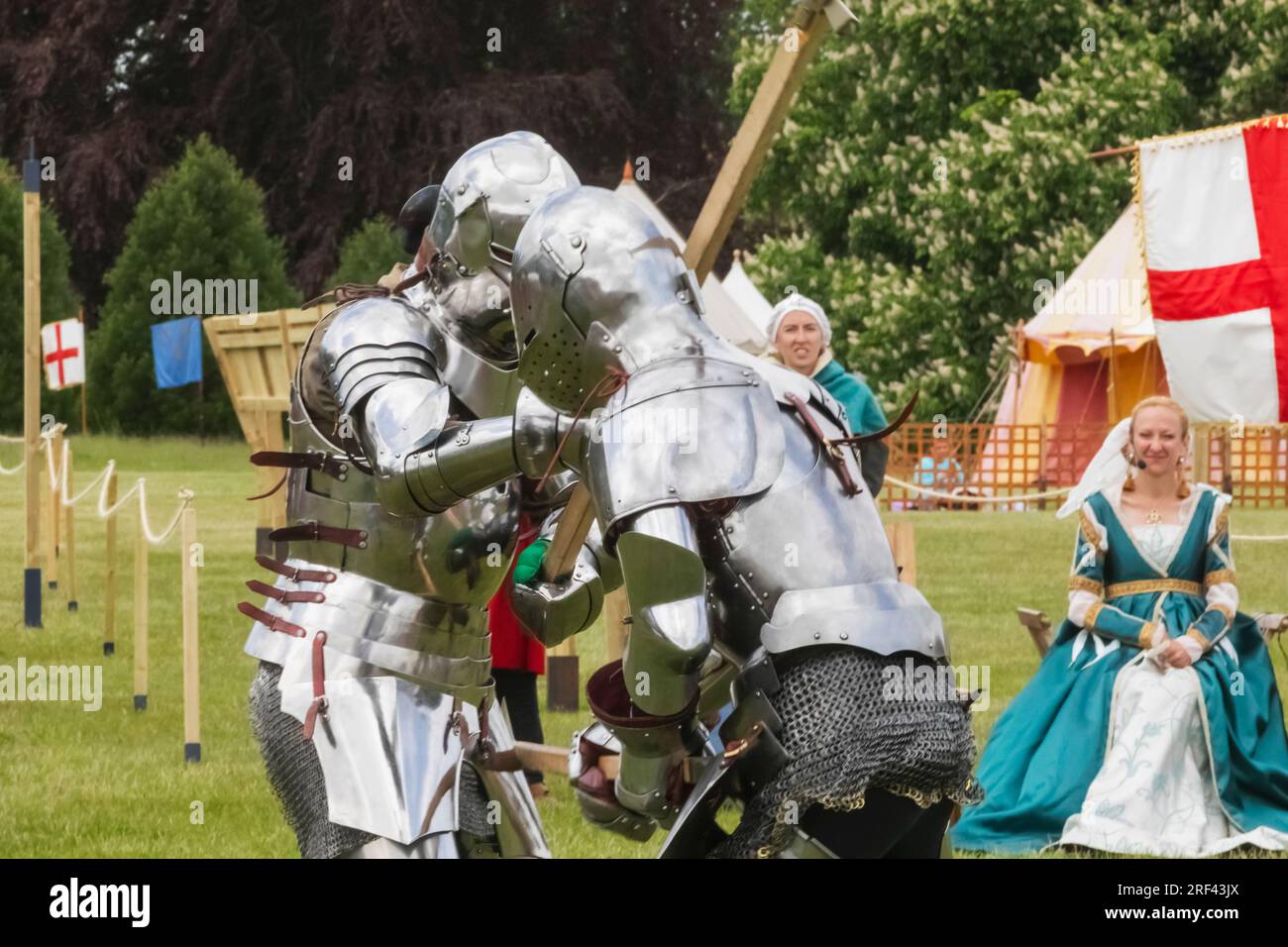 England, Kent, Maidstone, Leeds, Leeds Castle, Medieval Festival, Foot Jousting Contest Stock Photo