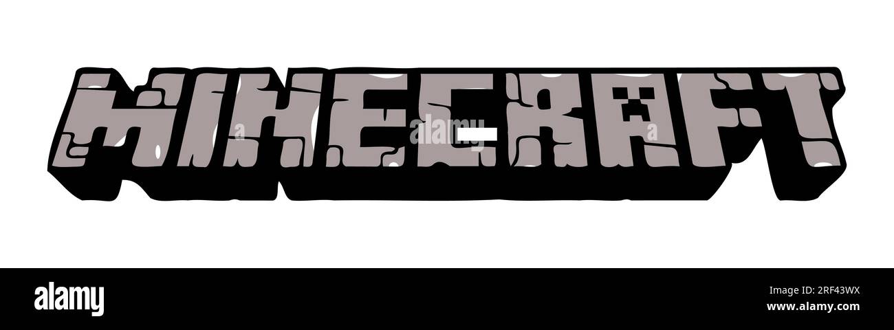 Vector logo of the video game Minecraft. Steam application. Mojang Studios, Xbox Game Studios, Telltale, Sony Interactive Entertainment. Moba genre. E Stock Vector