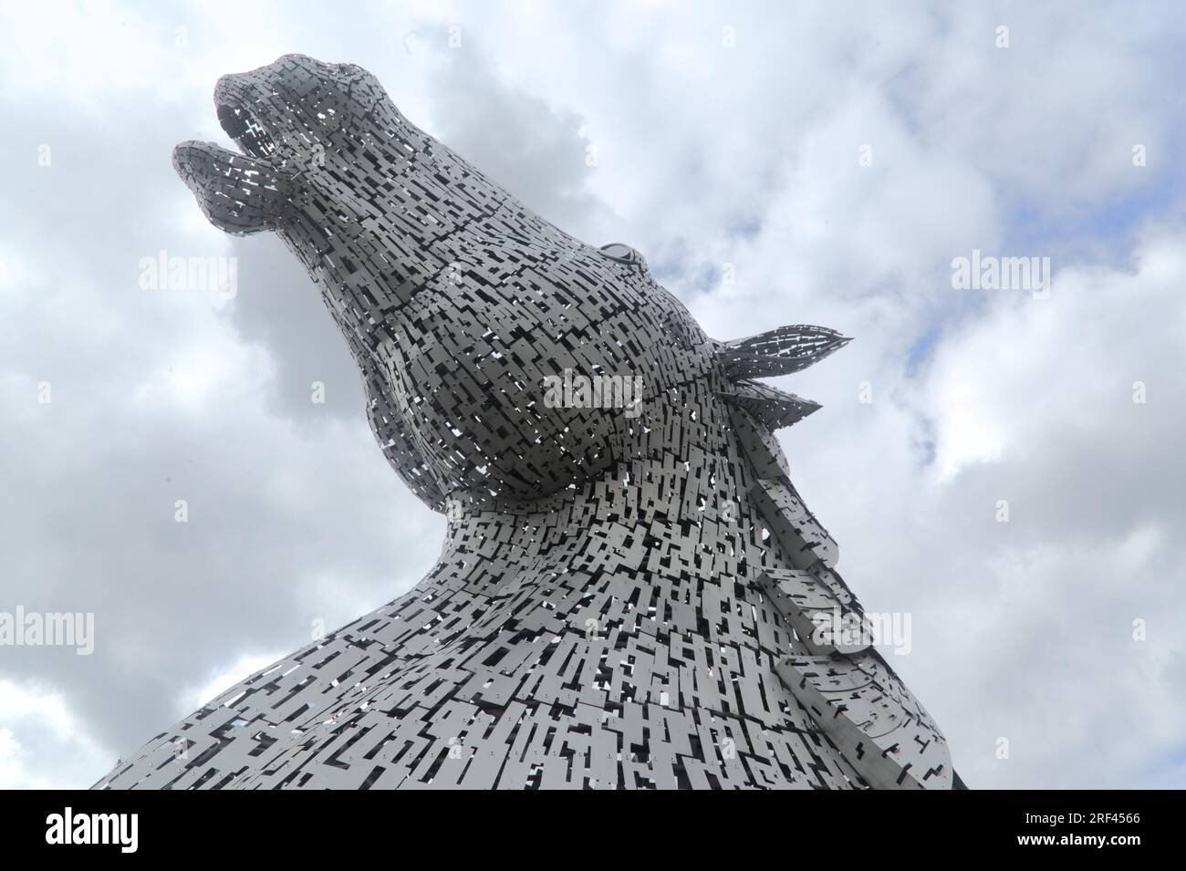 The Kelpies, huge stainless steel sculptures of the Clydesdale heavy horses, 'Duke' & 'Baron', Helix park, Falkirk Scotland. Stock Photo