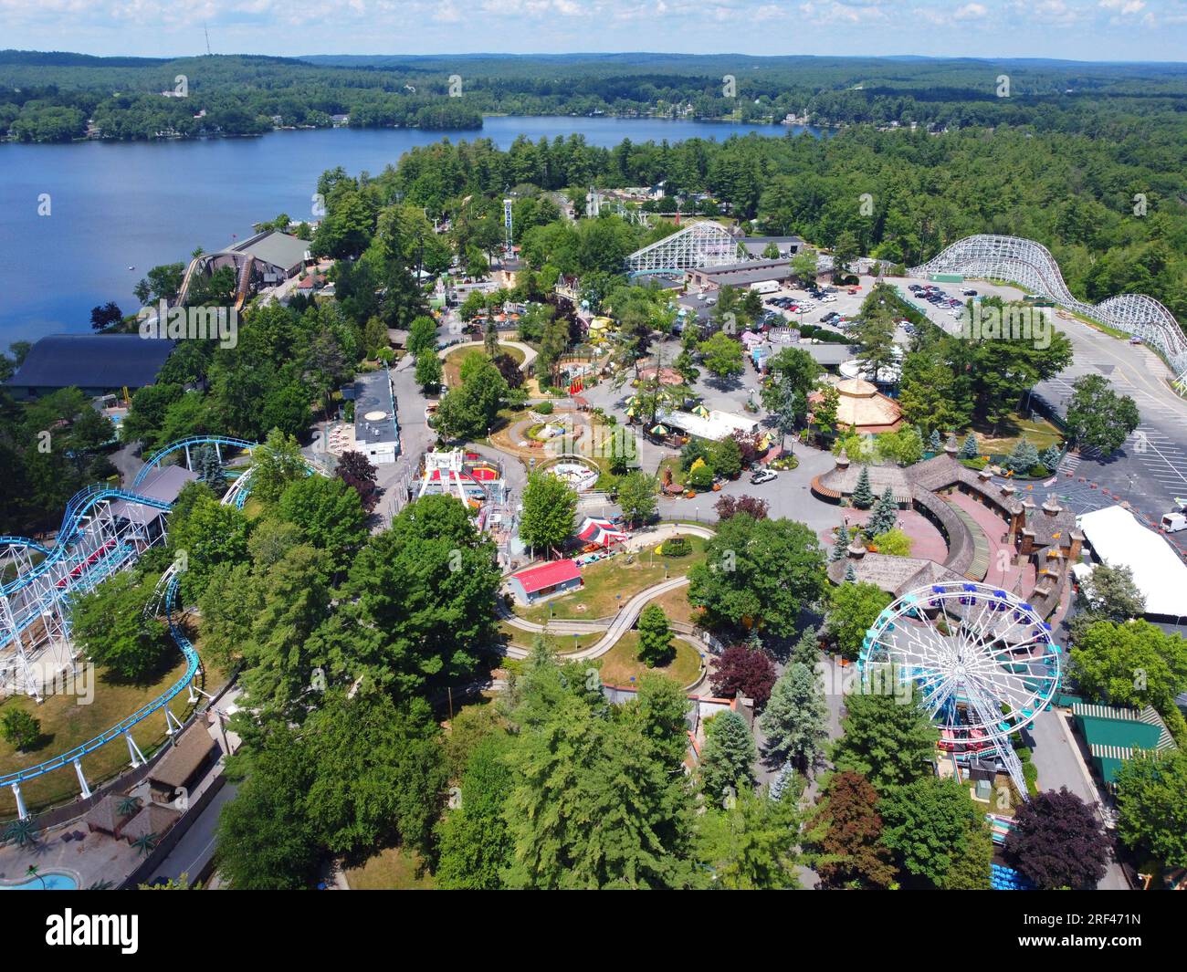 Aerial view of Historic Canobie Lake Park by the Canobie Lake in town