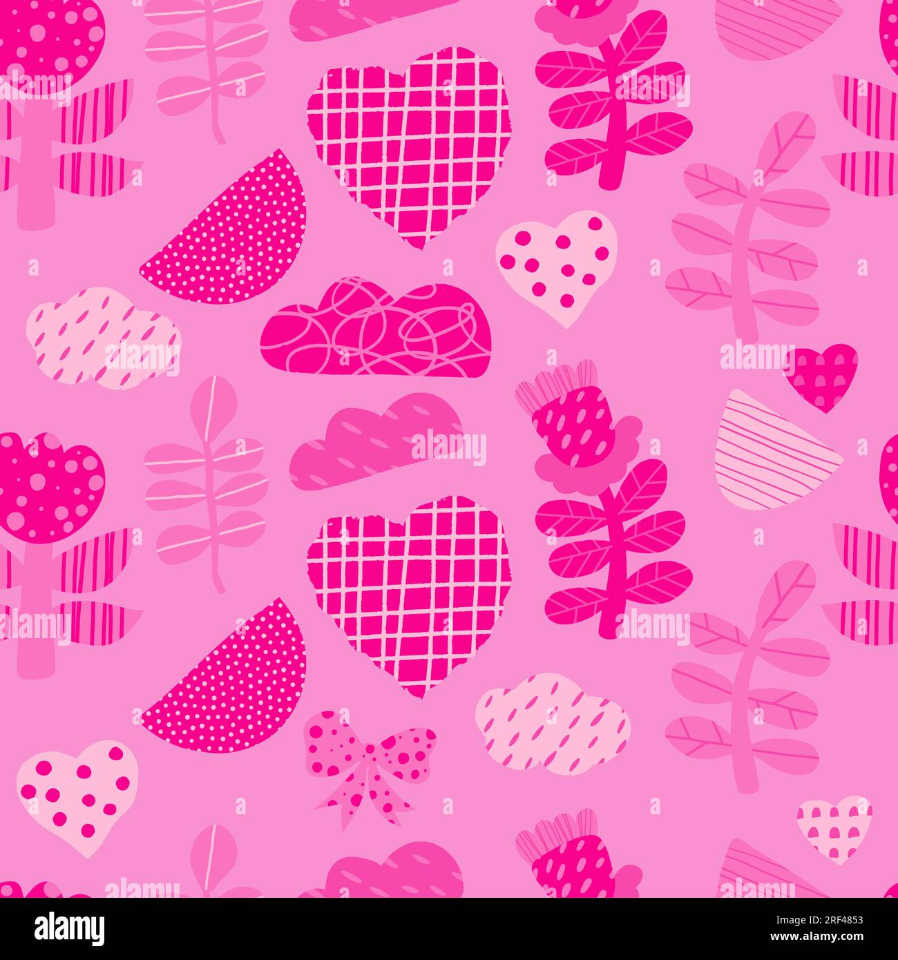 Trendy seamless pattern with y2k pink blurred gradient hearts. Pastel color  background. Abstract geometric background. Stock Vector
