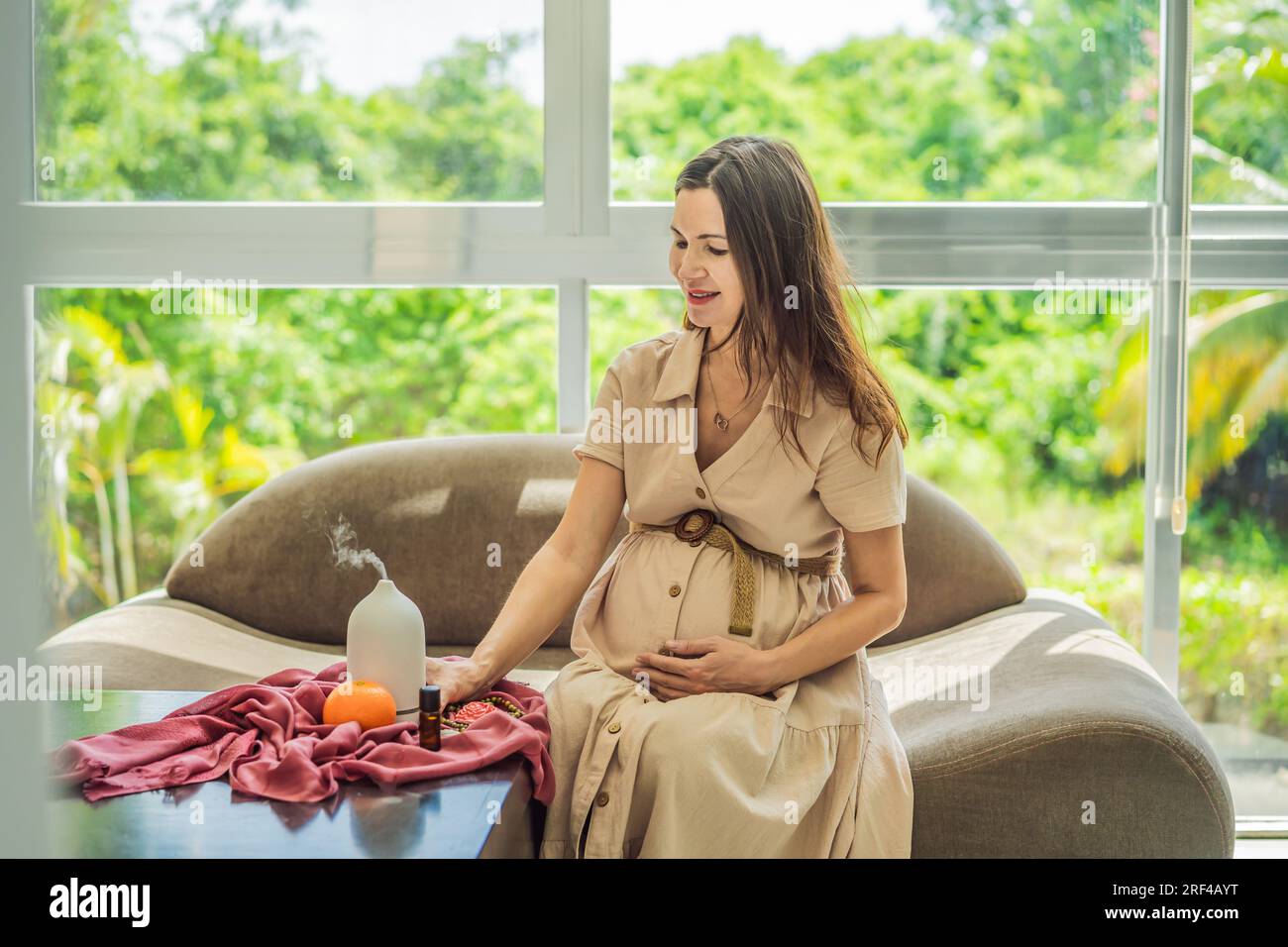 A serene moment captured as a pregnant woman after 40 embraces the