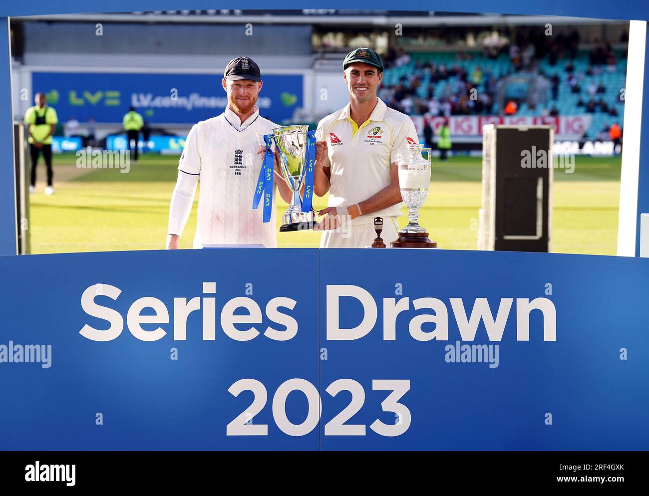 England captain Ben Stokes and Australia captain Pat Cummins with the ...