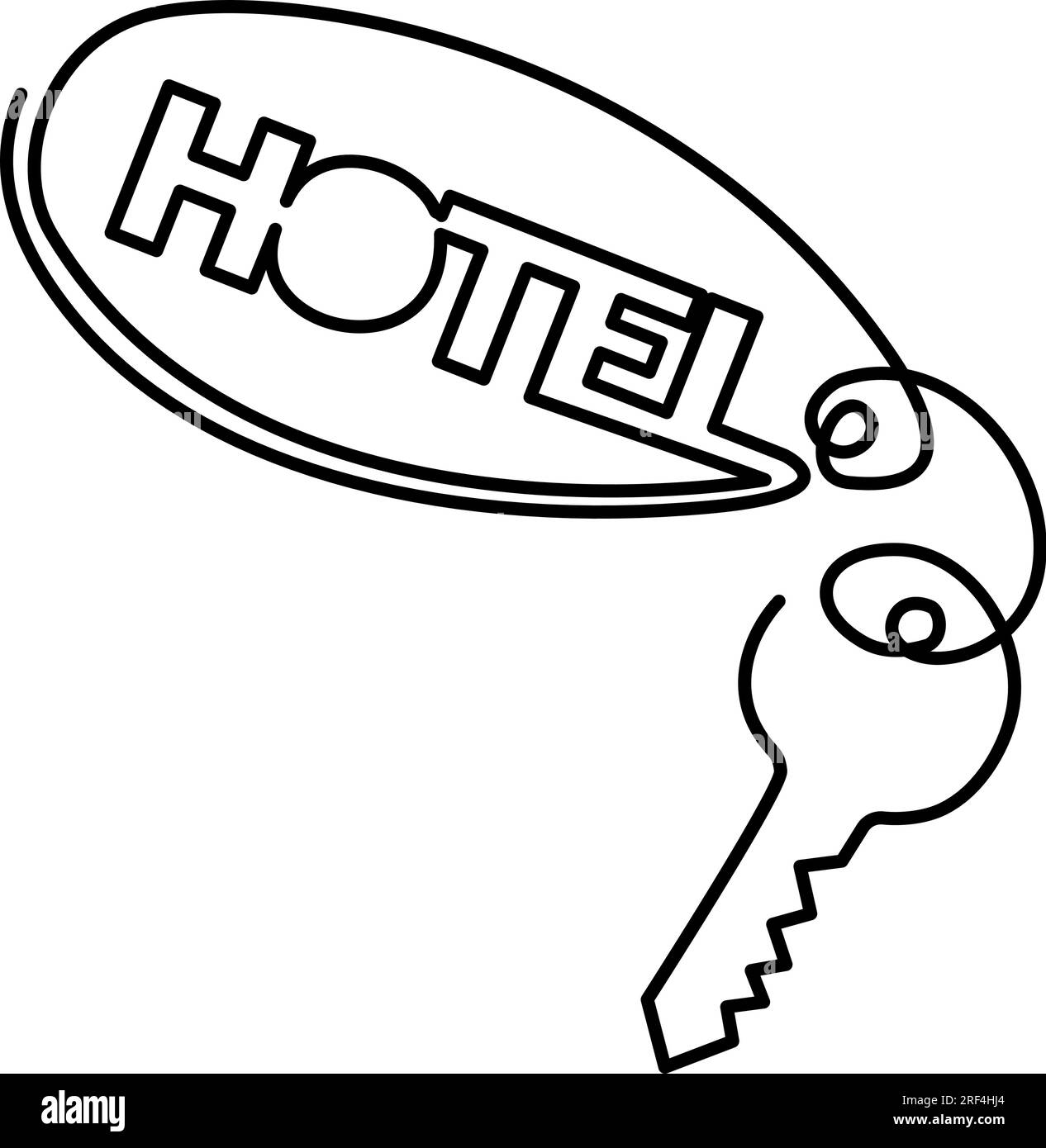 Key for hotel room with keychain. Continuous one line drawing. Icon of