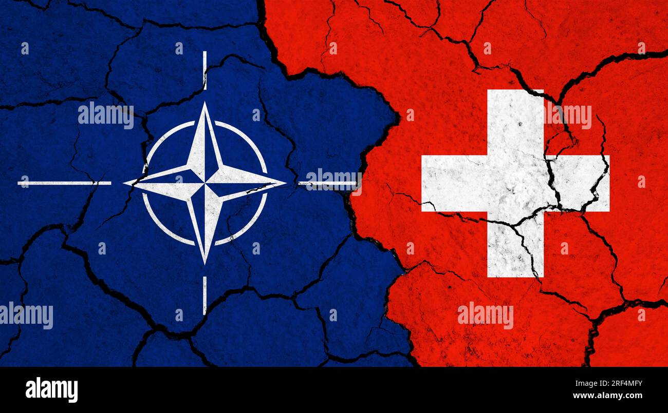 Flags Of NATO And Switzerland On Cracked Surface Politics flags-of-nato-and-switzerland-on-cracked-surface-politics