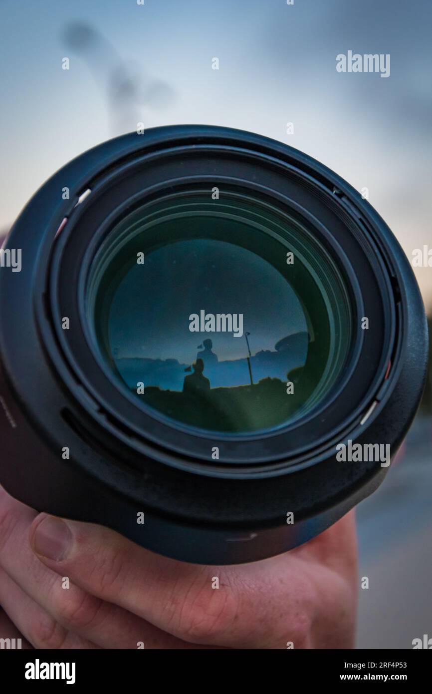 Reflection in a camera lense Stock Photo