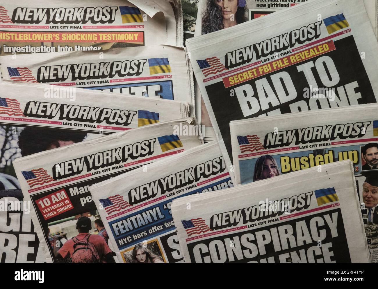 Sensational highlights and coverage in the New York Post newspapers, June 2023, USA Stock Photo