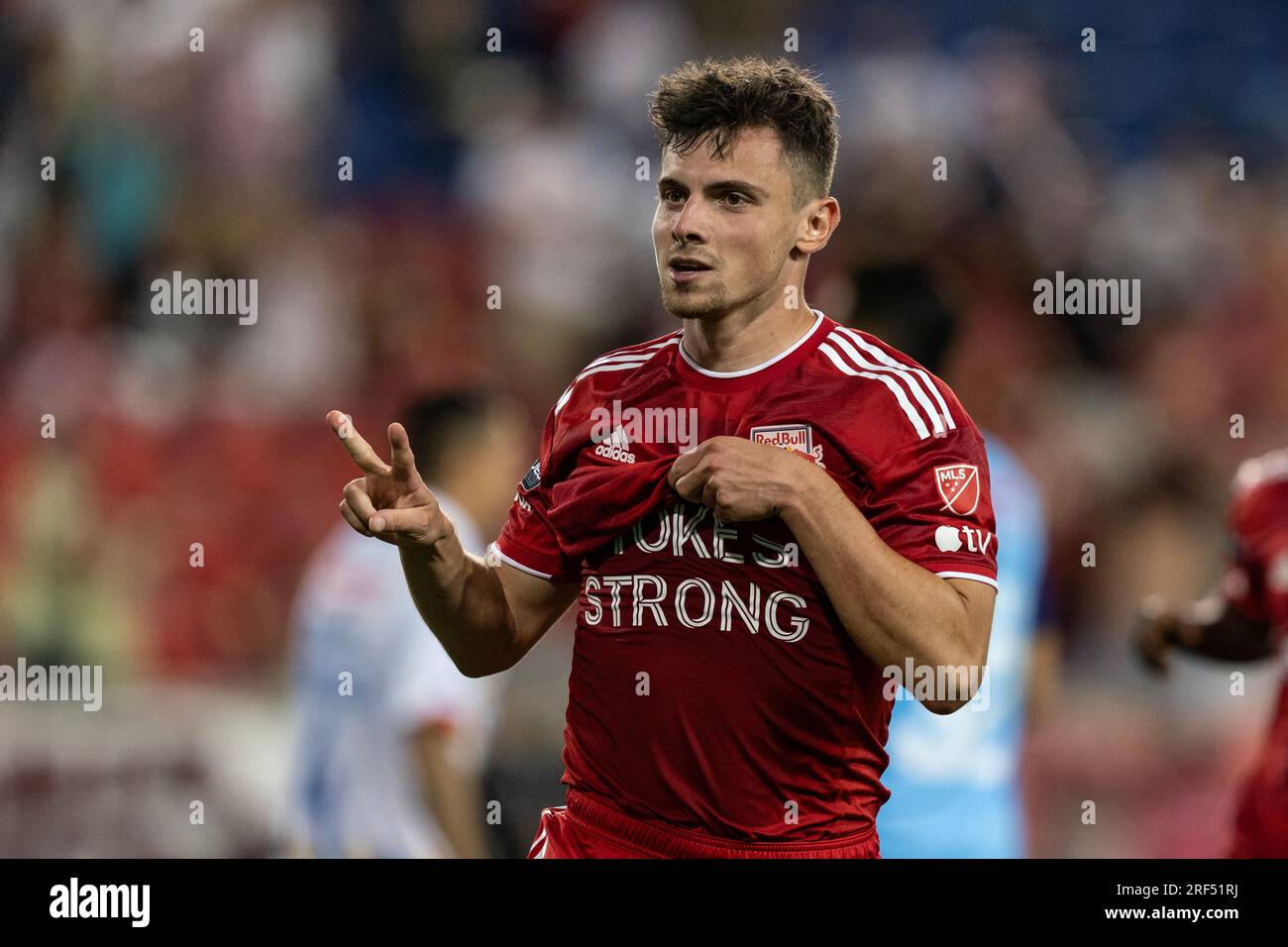 Dante Vanzeir (13) of Red Bulls celebrates scoring winning goal during ...