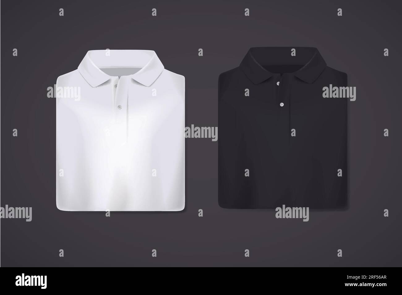 Black and white folded polo shirts mockup isolated. Stock Vector