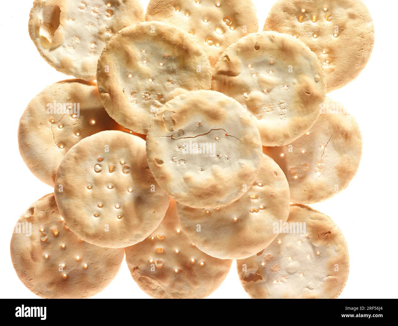 Classic close up food still life of Water biscuits clean and crisp