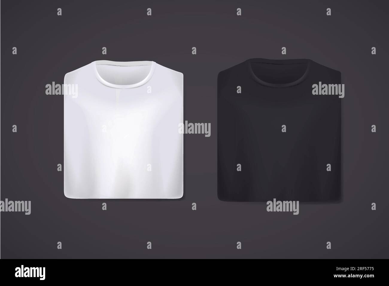 Black and white folded t-shirts mockup isolated. Stock Vector