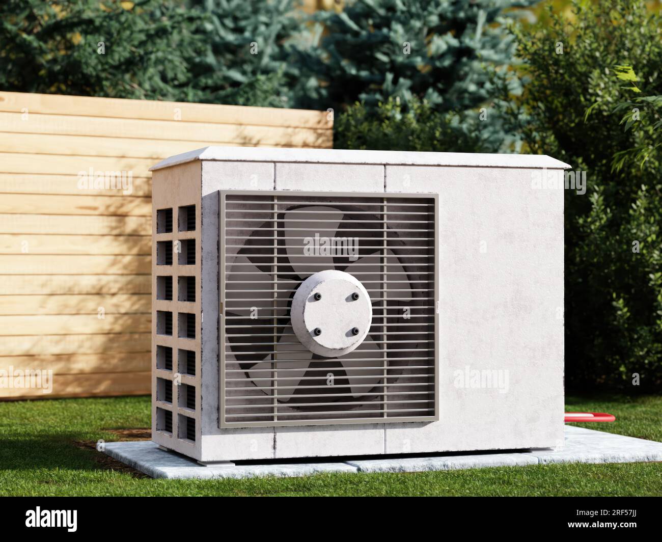 3d rendering of residential heat pump unit installed in the house