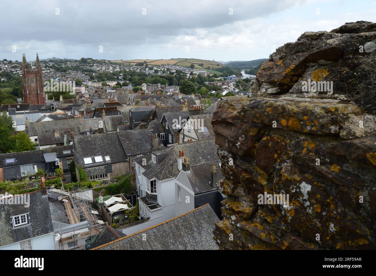 Views over Totnes, Devon, from the ramparts of the Norman motte and ...