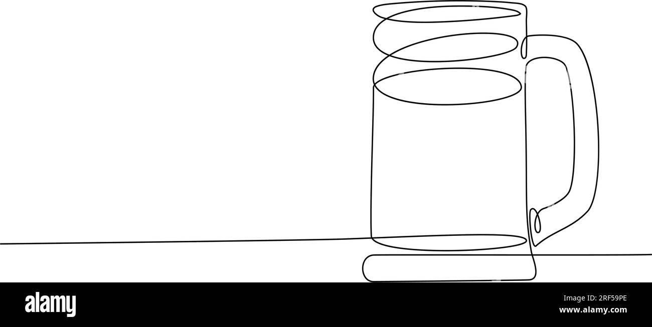 Abstract image of mugs of beer in one continuous line. Line art design for poster, banner, brochures or cards. Vector illustration. Isolate. EPS. Good for price tag, label or advertising, menu bar Stock Vector