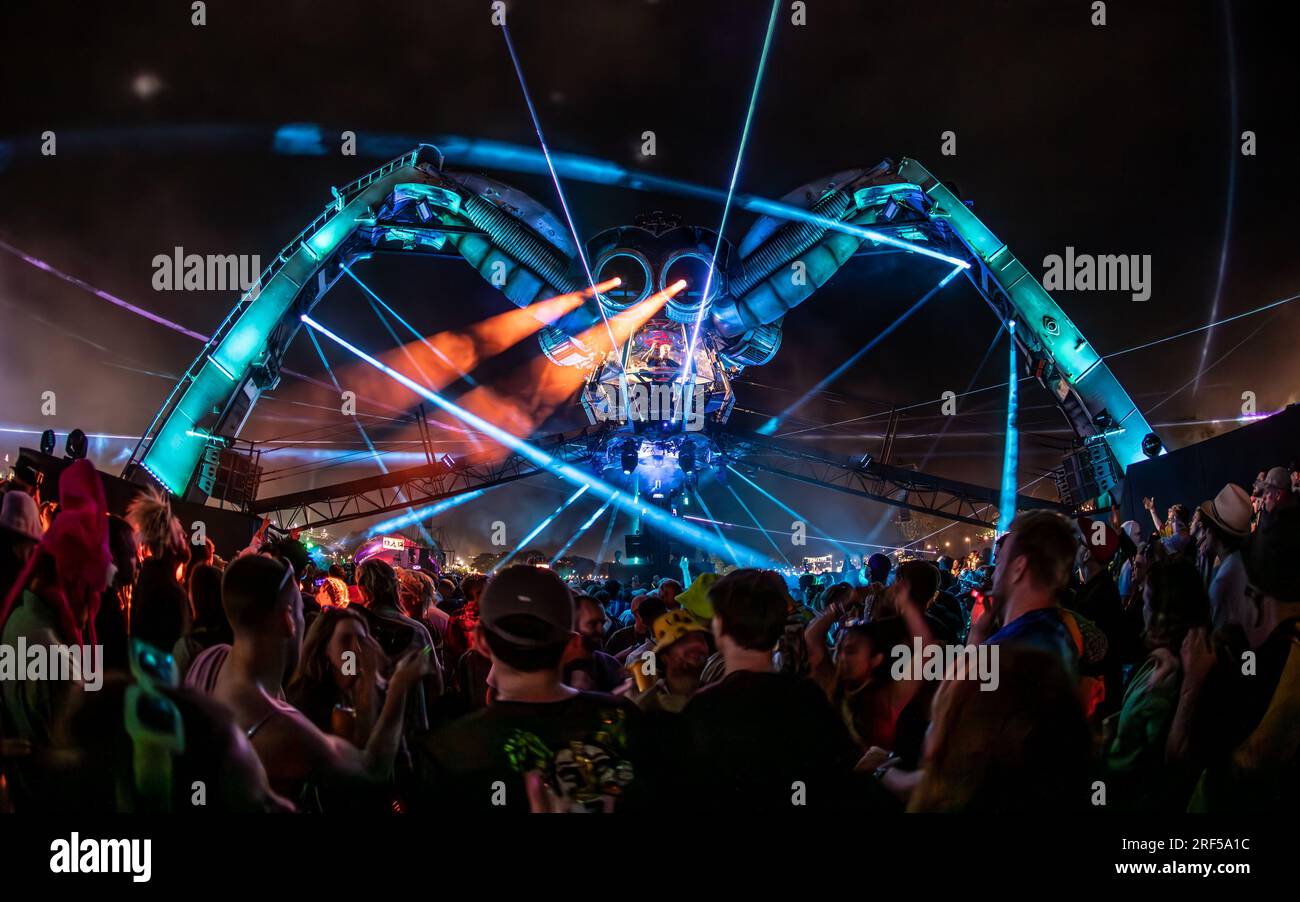 The Chemical Brothers performing at Arcadia at Glastonbury Festival