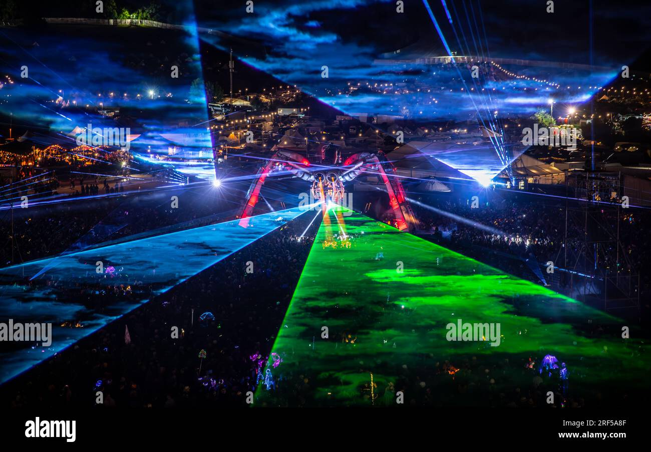 The Chemical Brothers performing at Arcadia at Glastonbury Festival