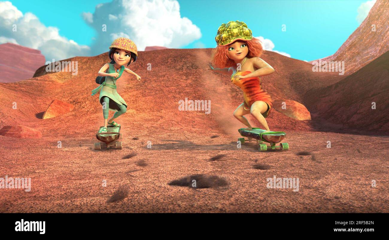 THE CROODS FAMILY TREE, from left Dawn (voice Abby Trott), Eep