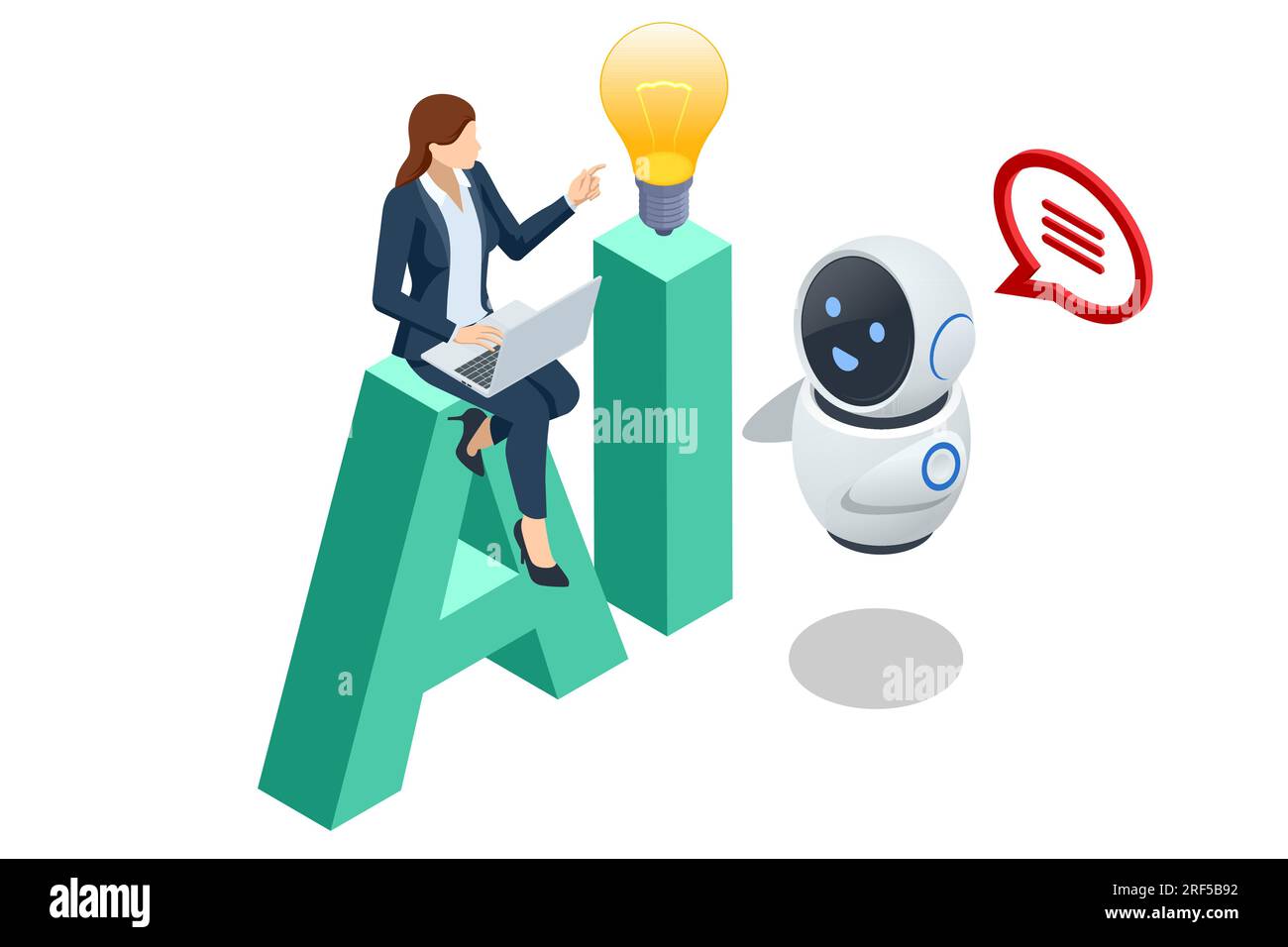 Isometric Artificial Intelligence, Knowledge Expertise Intelligence Learn. Internet connect Chatgpt Chat with AI, Artificial Intelligence. Stock Vector