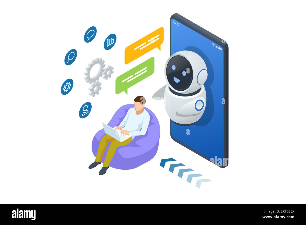 Isometric Artificial Intelligence, Knowledge Expertise Intelligence Learn. Internet connect Chatgpt Chat with AI, Artificial Intelligence. Stock Vector
