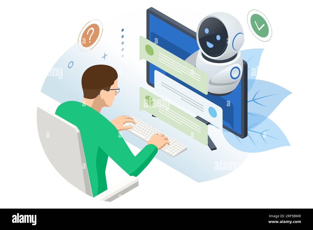 Isometric Artificial Intelligence, Knowledge Expertise Intelligence Learn. Internet connect Chat, Chat with AI, Artificial Intelligence. Stock Vector