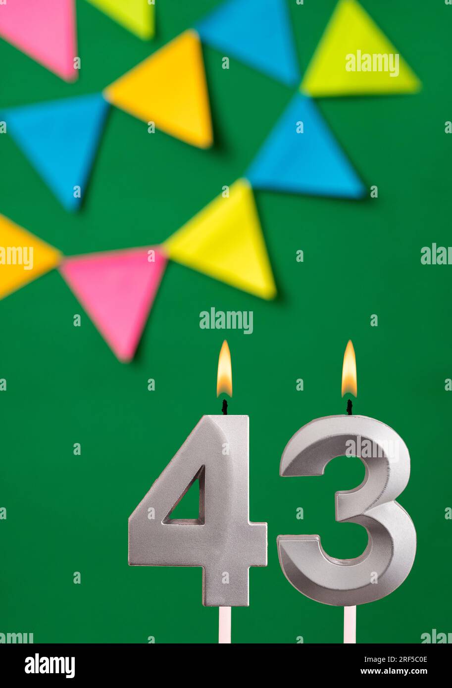 Candle number 43 birthday - Green anniversary card with pennants Stock ...