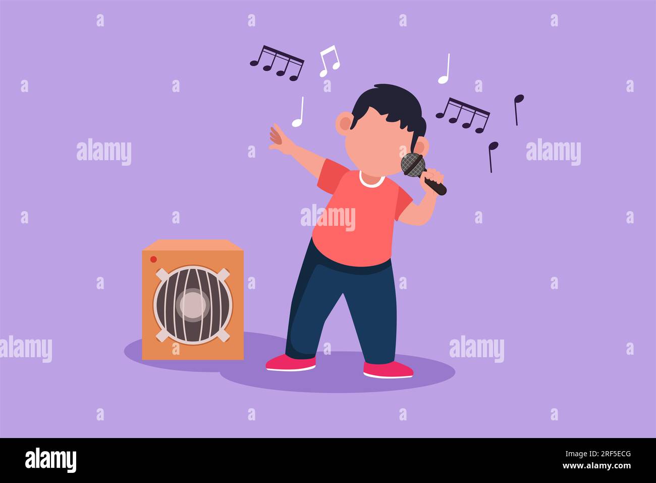 Character flat drawing happy little boy sing a song at school festival