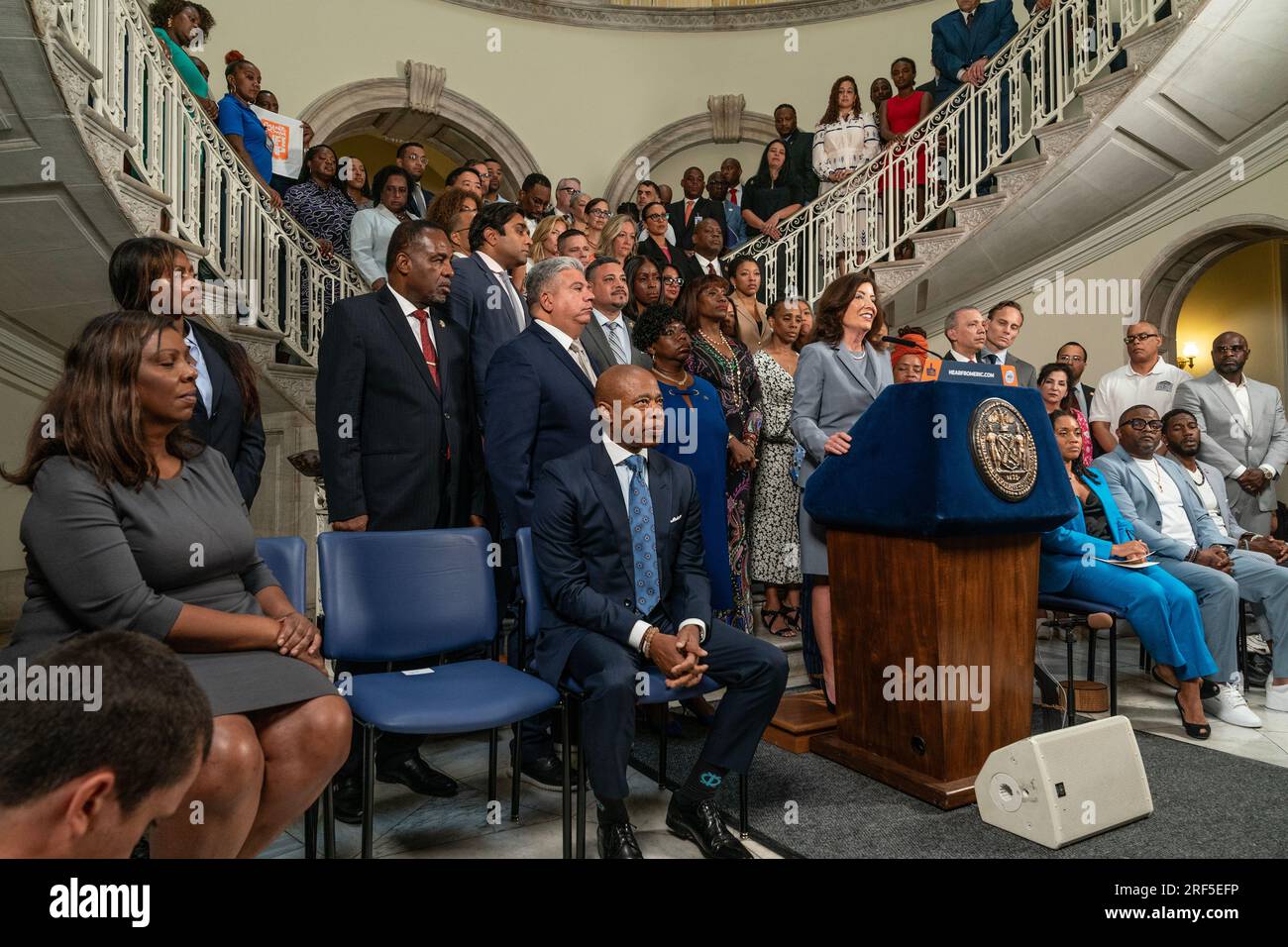 Governor Kathy Hochul speaks during public safety announcement by mayor ...