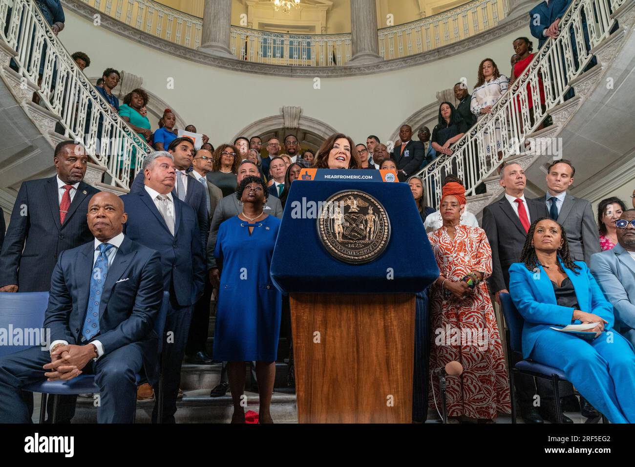 Governor Kathy Hochul speaks during public safety announcement by mayor ...