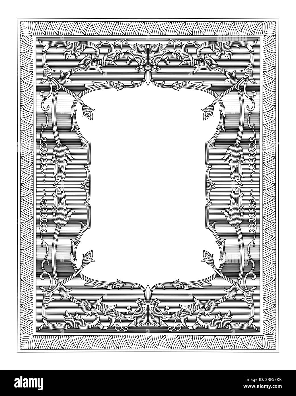 antique ornamental frame, engraving drawing style vector illustration