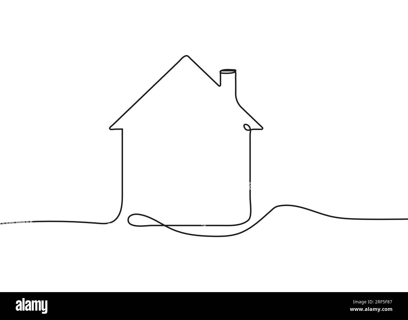 Continuous thin line home vector illustration. Single continuous line