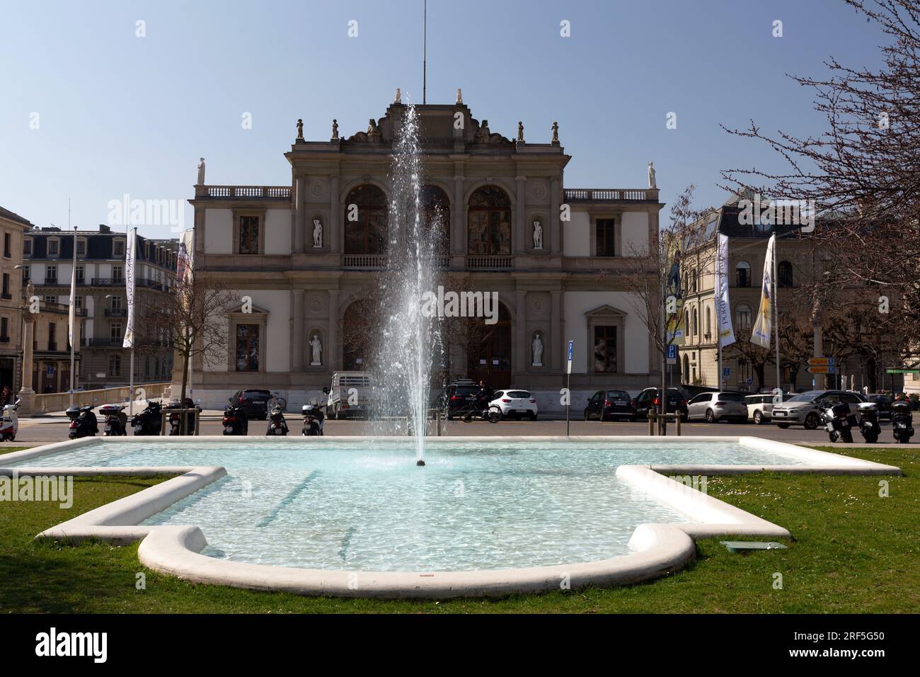 Geneva, Switzerland - 25 March 2022: Place Neuve is one of the main squares in the city of Geneva. Its current official name is Place de Neuve, named Stock Photo