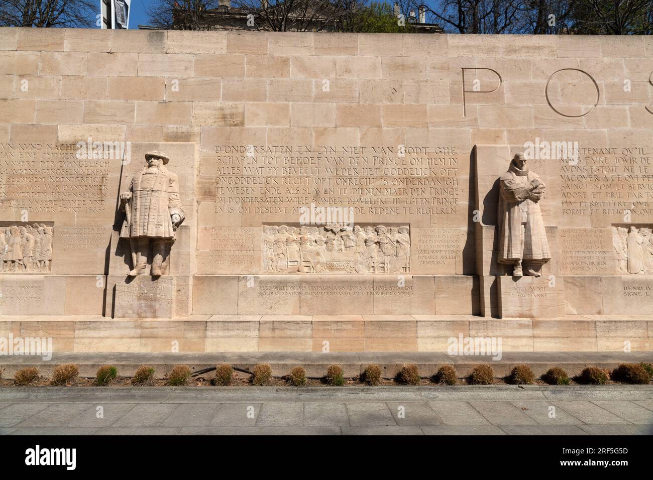 Geneva, Switzerland - 25 March 2022: The International Monument to the Reformation, usually known as the Reformation Wall was inaugurated in 1909 in G Stock Photo