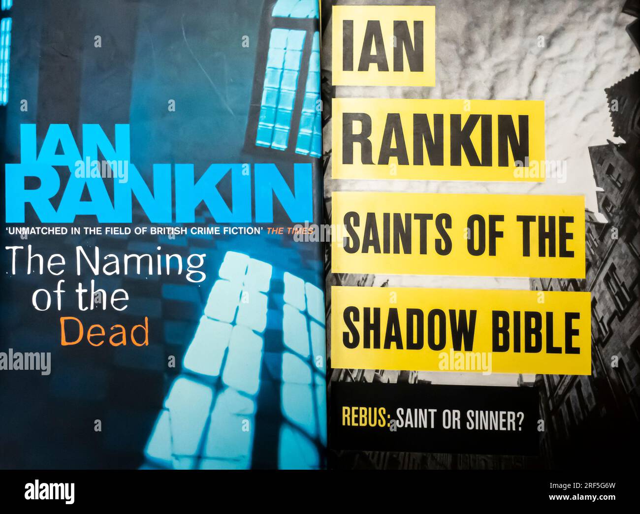 Ian Rankin novels: The Naming of the Dead and Saints of the Shadow Bible - Rebus novels book covers Stock Photo