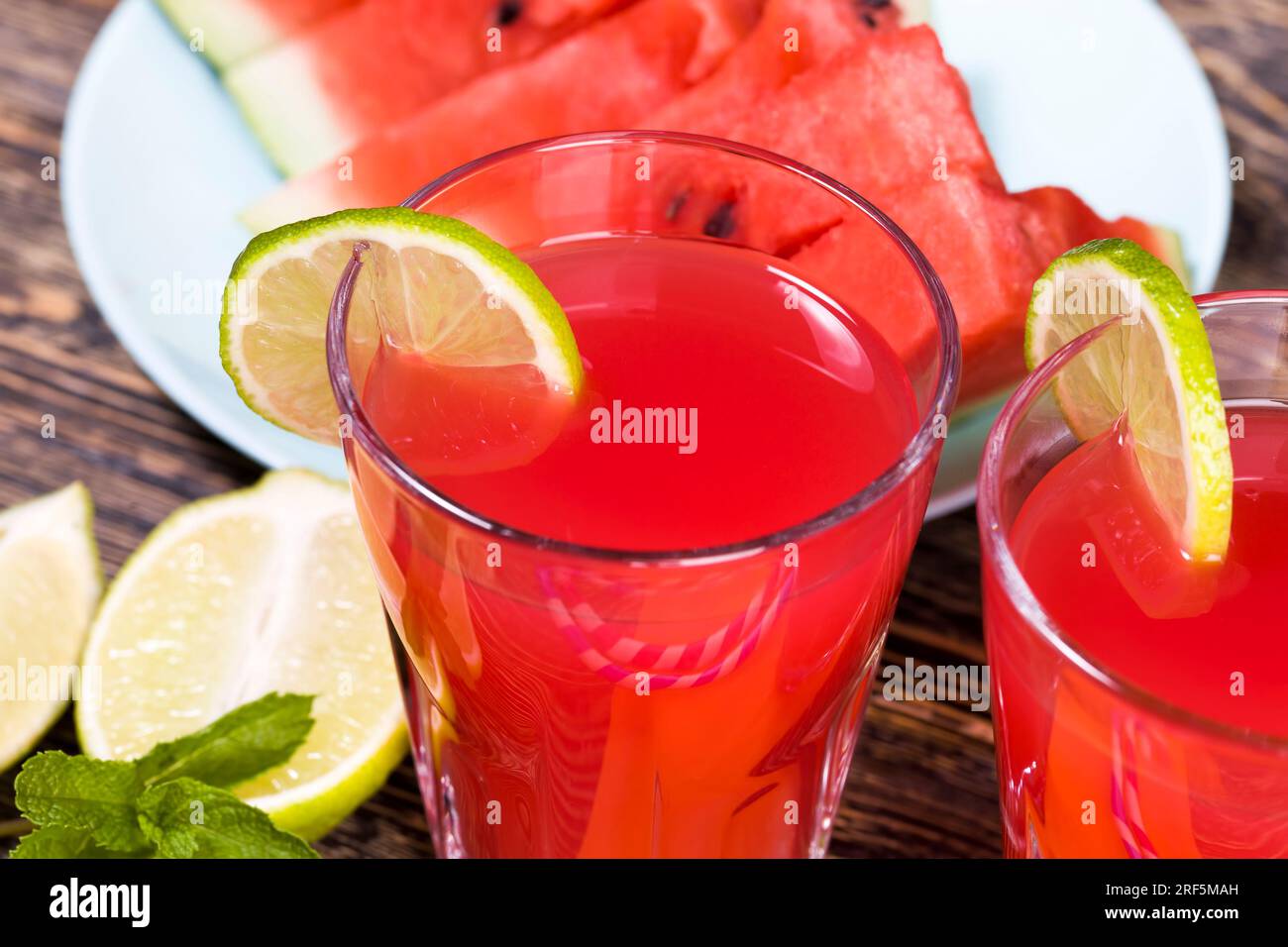 homemade watermelon juice made in the summer or autumn season from ripe