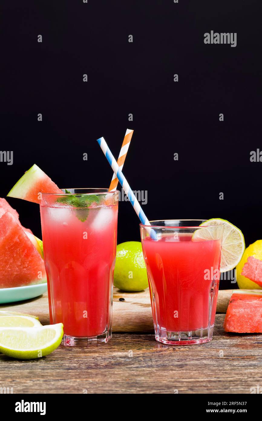 homemade watermelon juice made in the summer or autumn season from ripe