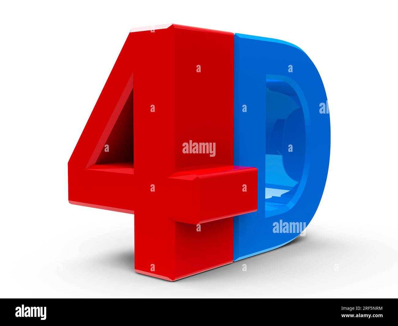 Red and blue 4D text symbol, icon or button isolated on white background, three-dimensional rendering, 3D illustration Stock Photo