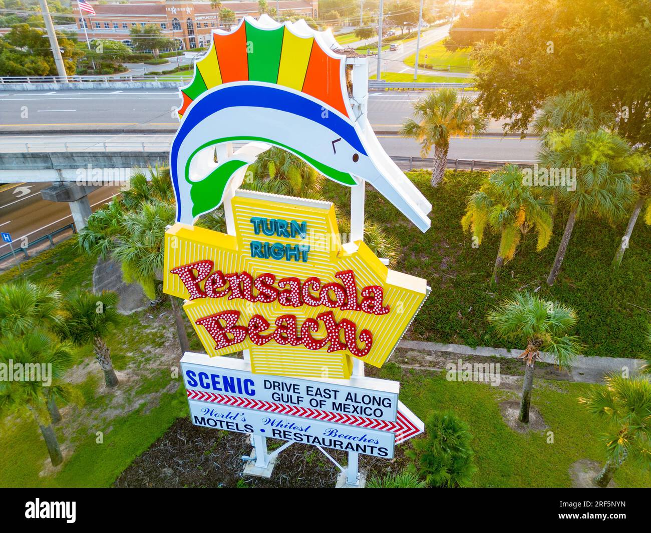 Pensacola Beach, FL, USA July 21, 2023 Aerial photo of the Pensacola