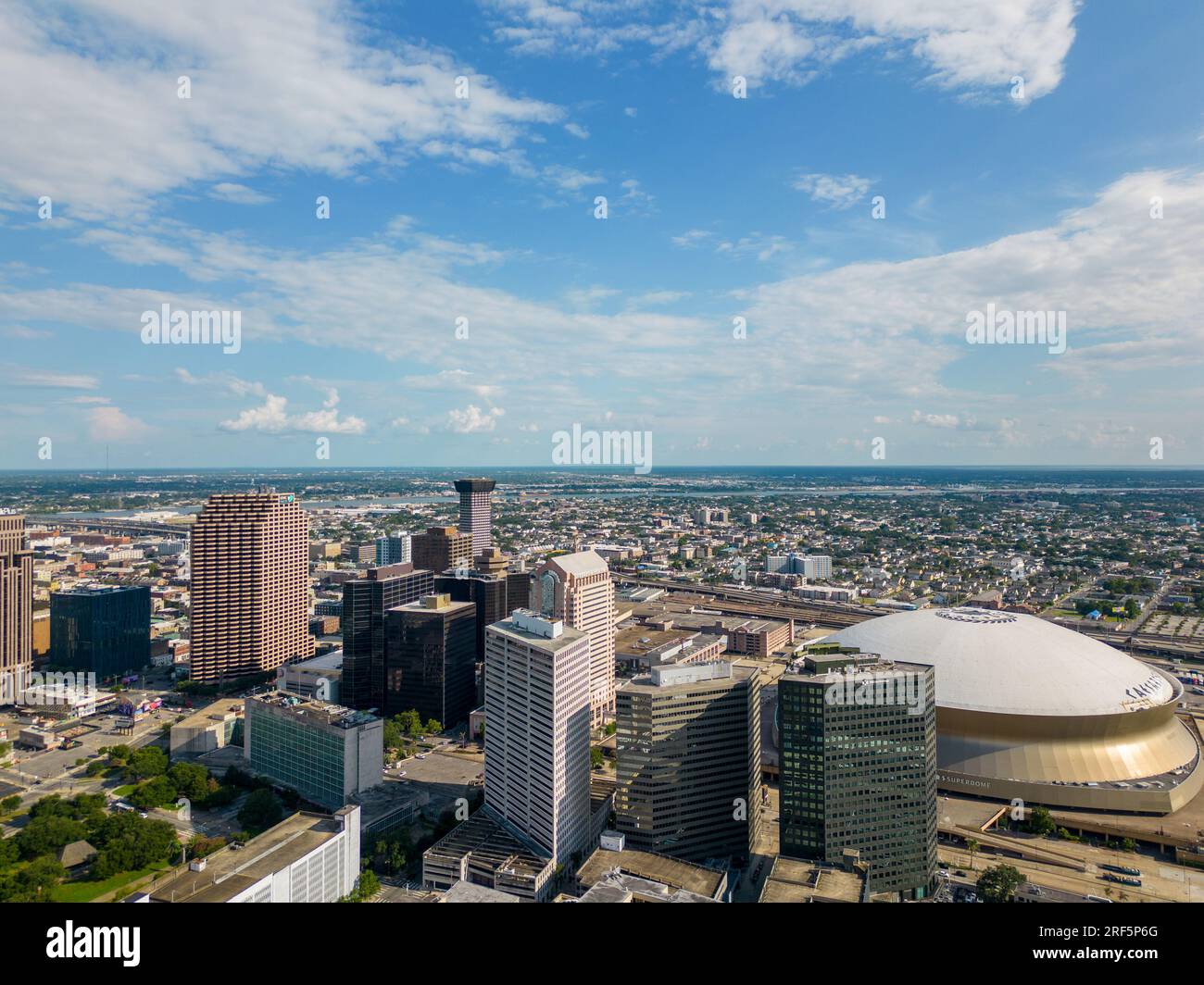New Orleans, LA, USA - July 21, 2023: Aerial photo Caesars Superdome Downtown New Orleans LA Stock Photo