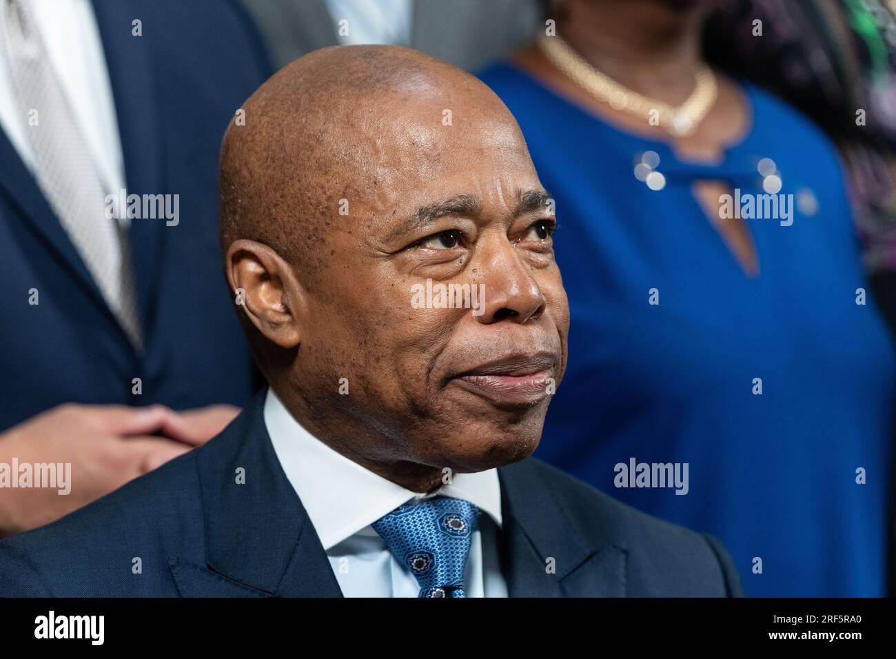 Mayor Eric Adams seen at public safety announcement on gun violence at ...