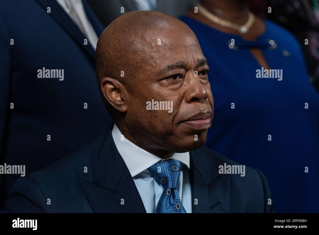 Mayor Eric Adams seen at public safety announcement on gun violence at ...