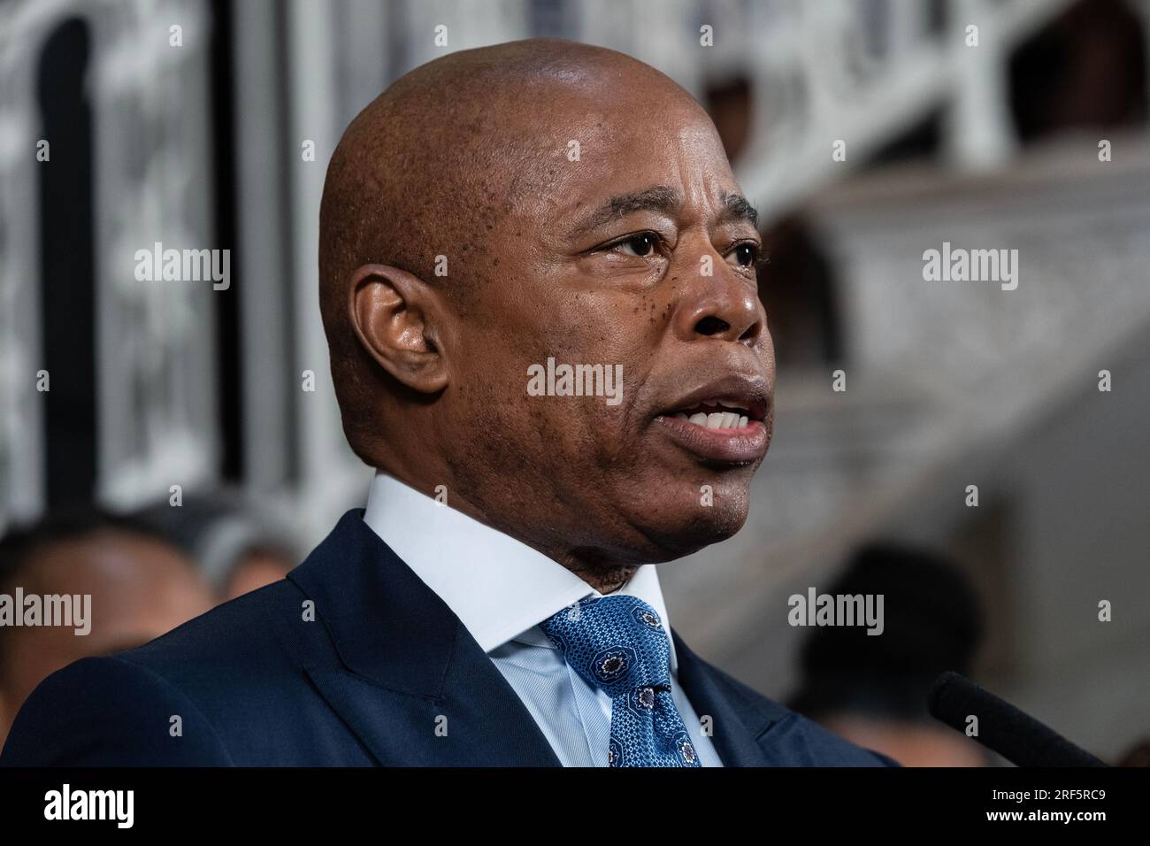 Mayor Eric Adams speaks during public safety announcement on gun ...