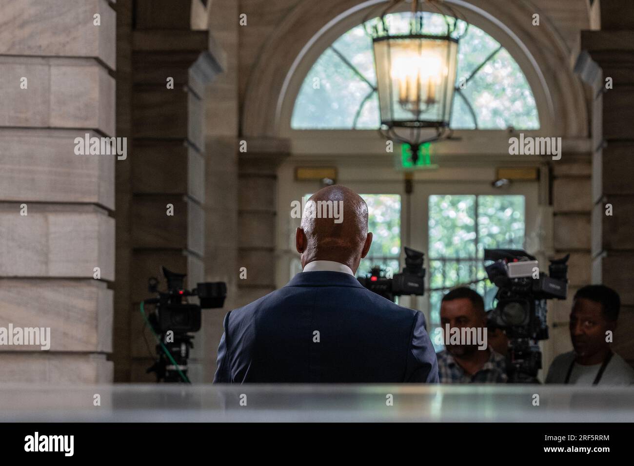 Mayor Eric Adams speaks to reporters after public safety announcement ...